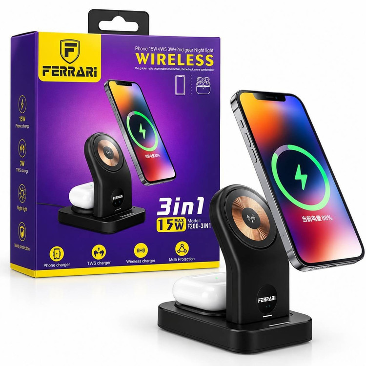 شارژر وایرلس 3 در 1 فراری مدل F200-3IN1